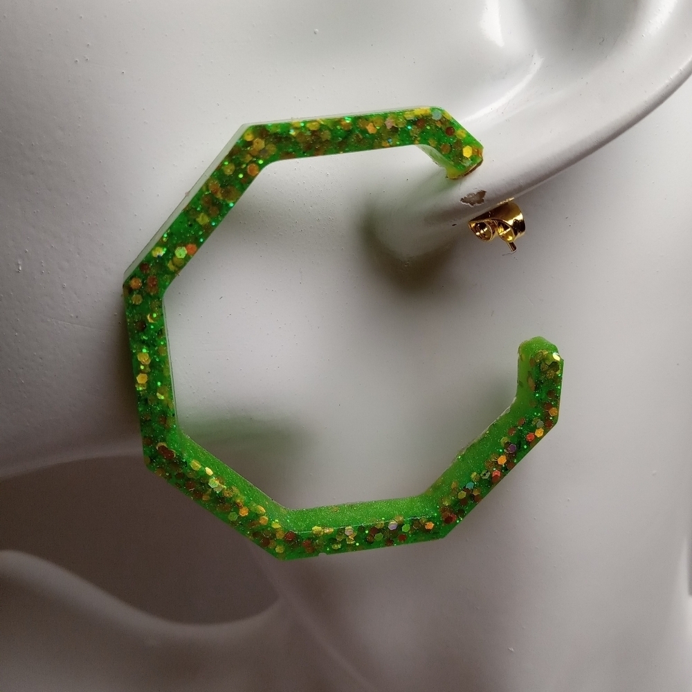 Green Glitter Hoop Earrings